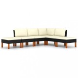 Set mobilier de gradina cu perne, 6 piese, negru, poliratan