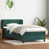VidaXL Pat box spring cu saltea, verde &icirc;nchis, 80x220 cm, catifea