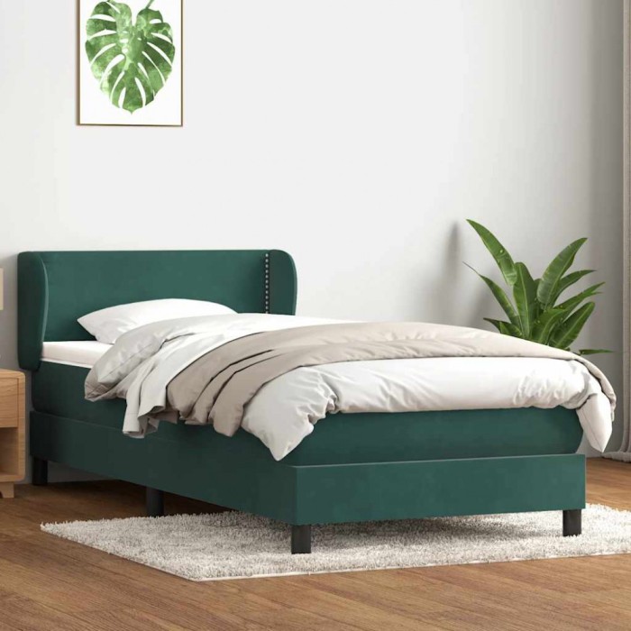 vidaXL Pat box spring cu saltea, verde &icirc;nchis, 80x220 cm, catifea 3317466