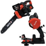 Yato YT-82812 + YT-84990 - Drujba cu 2 acumulatori Li-Ion 18 V 2 Ah 36 cm 8.5 m/s + Masina de ascutit lanturi 85 W 108x23x3.2 mm