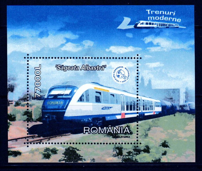 ✅ RO 2004 LP 1632 &quot;Trenuri moderne &quot; ,colita 337 , MNH