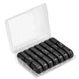 Cutie depozitare medicamente, flippy, 7 zile, 21 compartimente, cutie suport, recipiente detasabile, portabila, compartimente negre, cutie transparent