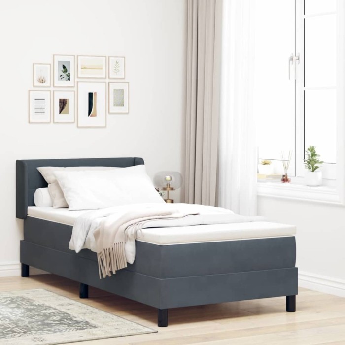 vidaXL Pat cu Saltea cu Arcuri Negru 100x200 cm Catifea Gri &icirc;nchis 3341451