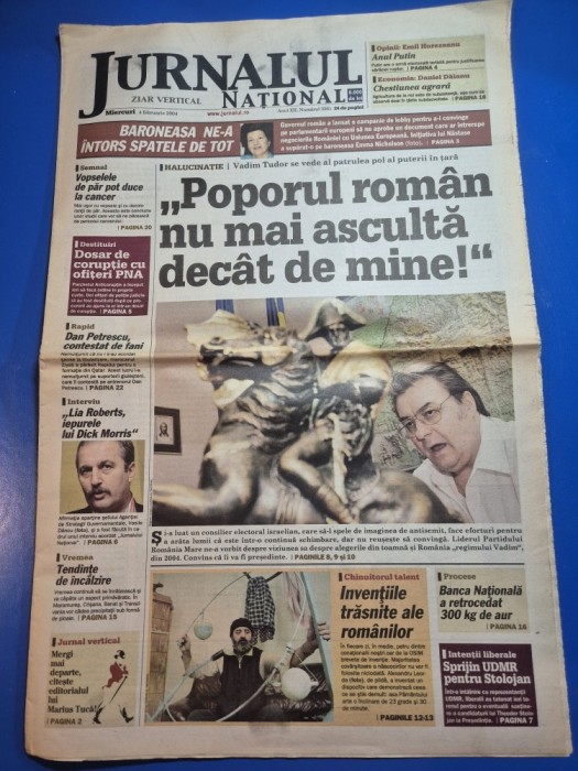 ziarul jurnalul national 4 februarie 2004 - interviu vadim tudor,mihai constantin,dinu vama, dan petrecu la rapid,cristina rus
