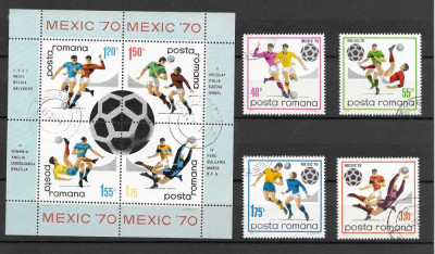 Romania 1970 - C.M. de Fotbal - Mexic, serie/colita stampilat, LP 729/729a foto