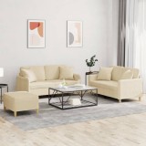 vidaXL Set de canapele cu perne, 3 piese, crem, textil