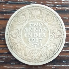 (A45) MONEDA DIN ARGINT INDIA - 2 ANNAS INDIA 1917, REGELE GEORGE V foto