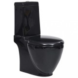 VidaXL Vas WC toaletă de baie, negru, ceramică, rotund, flux inferior