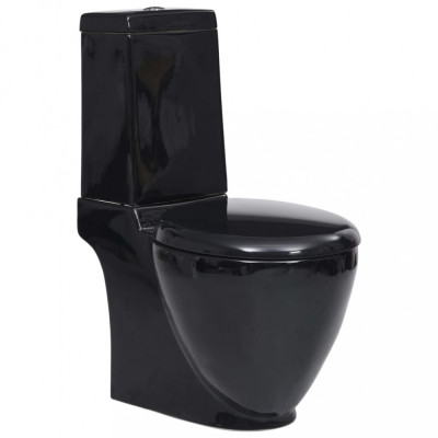 vidaXL Vas WC toaletă de baie, negru, ceramică, rotund, flux inferior foto