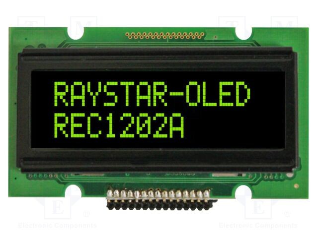 Afișaj OLED alfanumeric 12x2 RAYSTAR OPTRONICS 55,7x32x11mm verde PIN 15