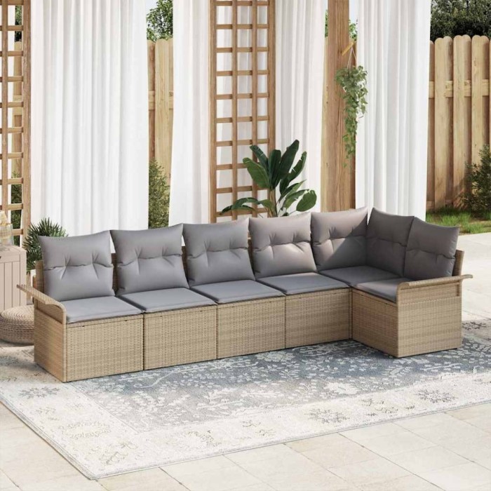 vidaXL Set de canapele pentru grădină cu pernă 6 pcs Bej Rattan poli