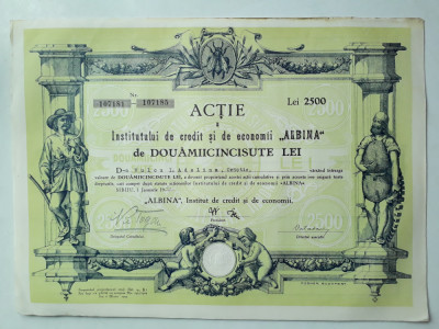 2500 Lei 1930 Albina Sibiu / actiuni vechi Romania 107185 foto