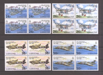 Gibraltar 1998 - Cea de-a 80-a aniversare a Royal Air Force (in bloc de 4), MNH foto