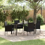 vidaXL Set de masă pentru grădină cu pernă 5 pcs Negru Rattan poli