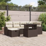 Set de sofa de grădină 7 piese cu perne din ratan poli maro