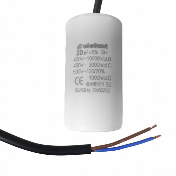 Condensator cu fire CBB60 20&micro;F 40x72mm 450V, Elefant Innovative ReliableTools