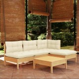 VidaXL Set mobilier grădină cu perne crem, 5 piese, lemn de pin 3096304