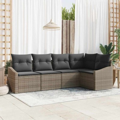 vidaXL Set de canapele pentru grădină 5 pcs Gri Rattan poli 3346719 foto