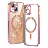 Husa premium iPhone 13 Techsuit Luxury Glitter MagSafe, roz auriu