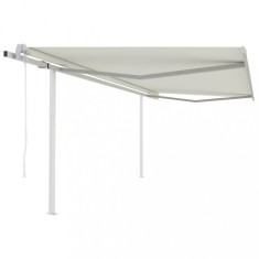 vidaXL Copertină retractabilă automat, cu st&acirc;lpi, crem, 4x3 m