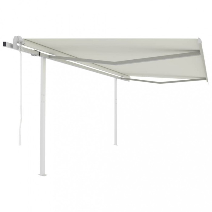 vidaXL Copertină retractabilă automat, cu st&acirc;lpi, crem, 4x3 m