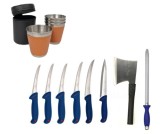Set cutite profesionale de macelarie, 8 piese , Tip C, Cadou Set 4 pahare Inox