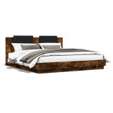 VidaXL Cadru de pat cu tăblie stejar fumuriu 180x200 cm lemn prelucrat