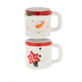 Set 2 cani cafea, ceai, din ceramica, cu om de zapada, 3D, 290 ml