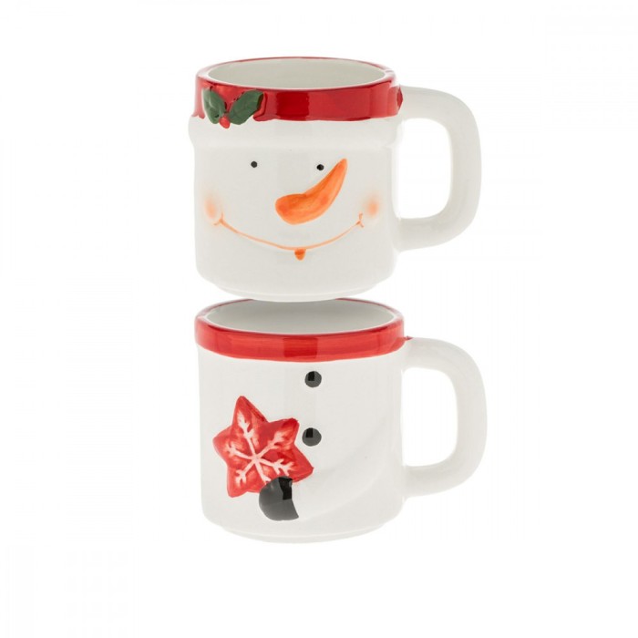 Set 2 cani cafea, ceai, din ceramica, cu om de zapada, 3D, 290 ml
