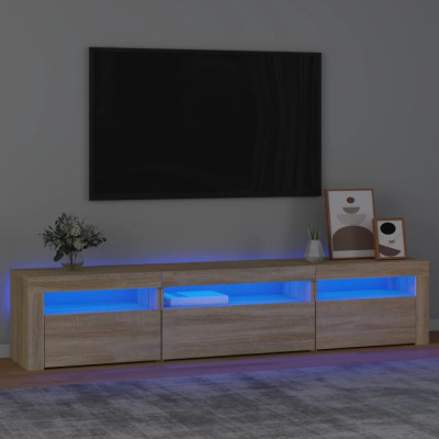 vidaXL Comodă TV cu lumini LED, stejar sonoma, 195x35x40 cm foto