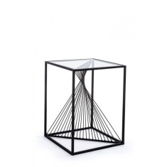 Masuta de cafea din fier negru cu blat din sticla Espiral 41 cm x 41 cm x 56 h