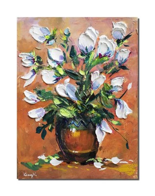 Tablou pictat manual, Puritate, vaza cu flori, 40x30cm acril in cutit efect 3D, Kenny Varniote foto