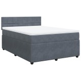 Cumpara ieftin Pat box spring cu saltea, gri inchis, 140x200 cm, catifea