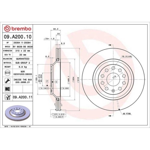 Set disc frana Audi A3 (8p1) 05.03-12.13, A3 (8v1 8vk) 04.12-10.20, A3 Sedan (8ys 8ym) 04.20-, A3 Sportback (8pa) 09.04-12.15, A3 Sportback (8va 8vf)