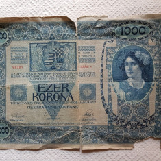 AUSTRIA UNGARIA 1000 COROANE KRONEN 1902 UZATA FARA SUPRATIPAR