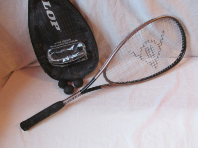 Rachetă squash Dunlop Black Graphite+husa cu 2 mingi foto