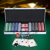 HOMCOM 500pcs set de poker 2 pachete de carti, buton dealer, zaruri cu valiza