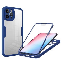 Husa iPhone 14 Pro 360 grade silicon TPU transparenta Albastru foto