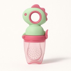 Suzeta fructe bebelusi din silicon alimentar, +4 luni, tetina cu gauri 2 mm, capac protectie, 12.4x5.1x4.7 cm, verde/fucsia foto
