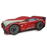 Pat pentru copii Ferrari Car, Pal melaminat, margini rotunjite PVC, 2-8 ani, 150x74x50 cm, rosu