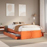 VidaXL Cadru pat fără saltea/cu sertare maro 135x190 cm lemn masiv pin