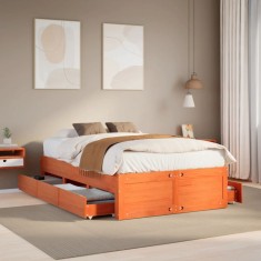 vidaXL Cadru pat fără saltea/cu sertare maro 135x190 cm lemn masiv pin 3308821