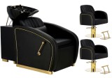 Set coafor profesional Imperia: unitate de spălare + 2 scaune hidraulice pivotante cu suport picioare, accesorii și bol ceramic