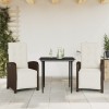 Set bistro cu perne, 3 piese, maro, poliratan