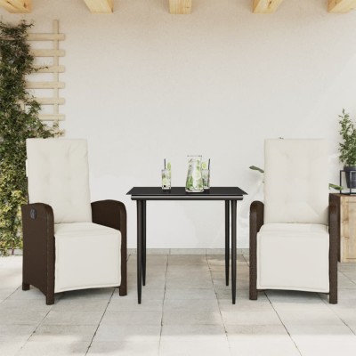 Set bistro cu perne, 3 piese, maro, poliratan foto
