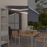 VidaXL Copertină retractabilă manual cu stor&amp;LED albastru&amp;alb, 3x2,5 m