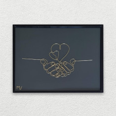 Iti daruiesc inima mea, tablou din sarma placata cu aur, 19×25 cm