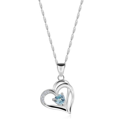 Colier din argint 925 - inimă asimetrică cu o parte a umărului despicată, zirconiu inimă albastru deschis foto