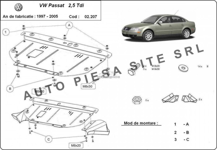 Scut metalic motor VW Passat (3B2, 3B5 / 3B3, 3B6) (6 cilindrii) fabricat in perioada 1997 - 2005 APS-02,207