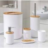 Cumpara ieftin Set Elegant pentru baie format din 6 piese, ABS + lemn, culoare alb/maro
